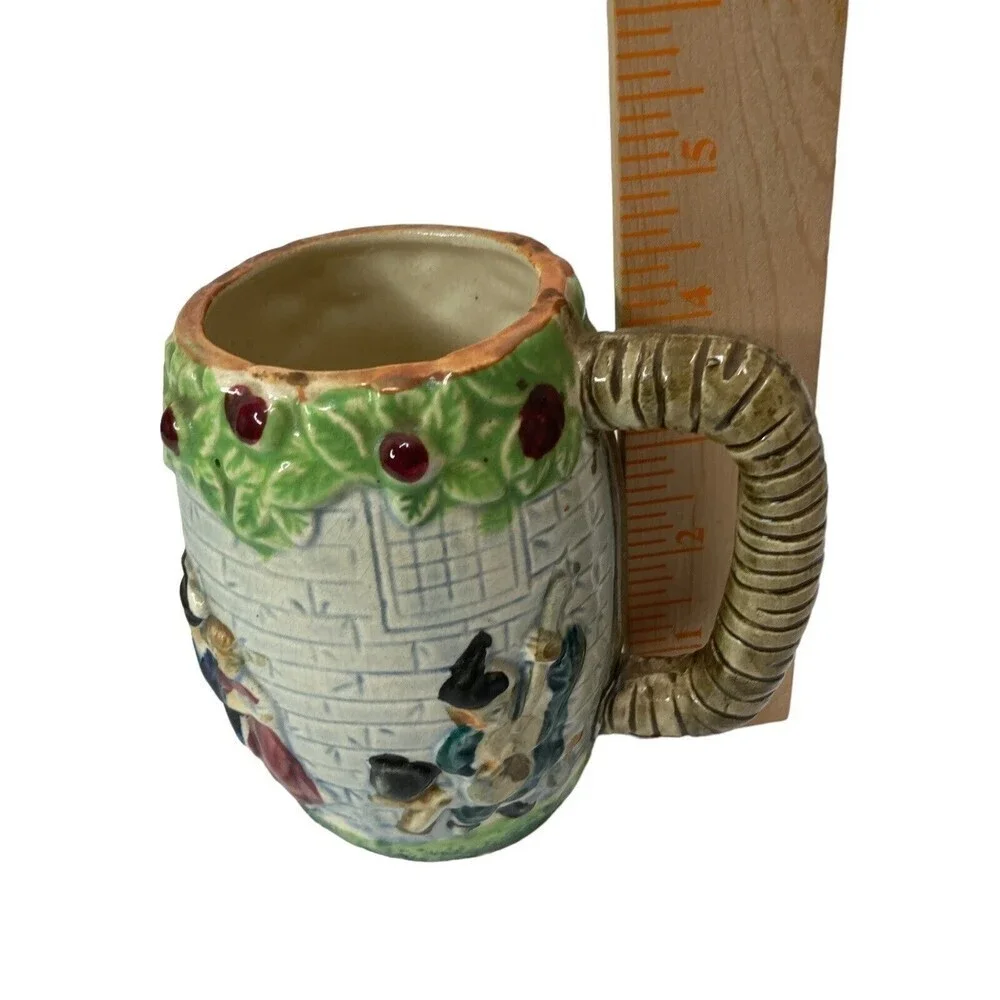 LOT of 2 Vtg 1940s Majolica Hand Painted Small Barrel Pitcher Japan‎ 4.5